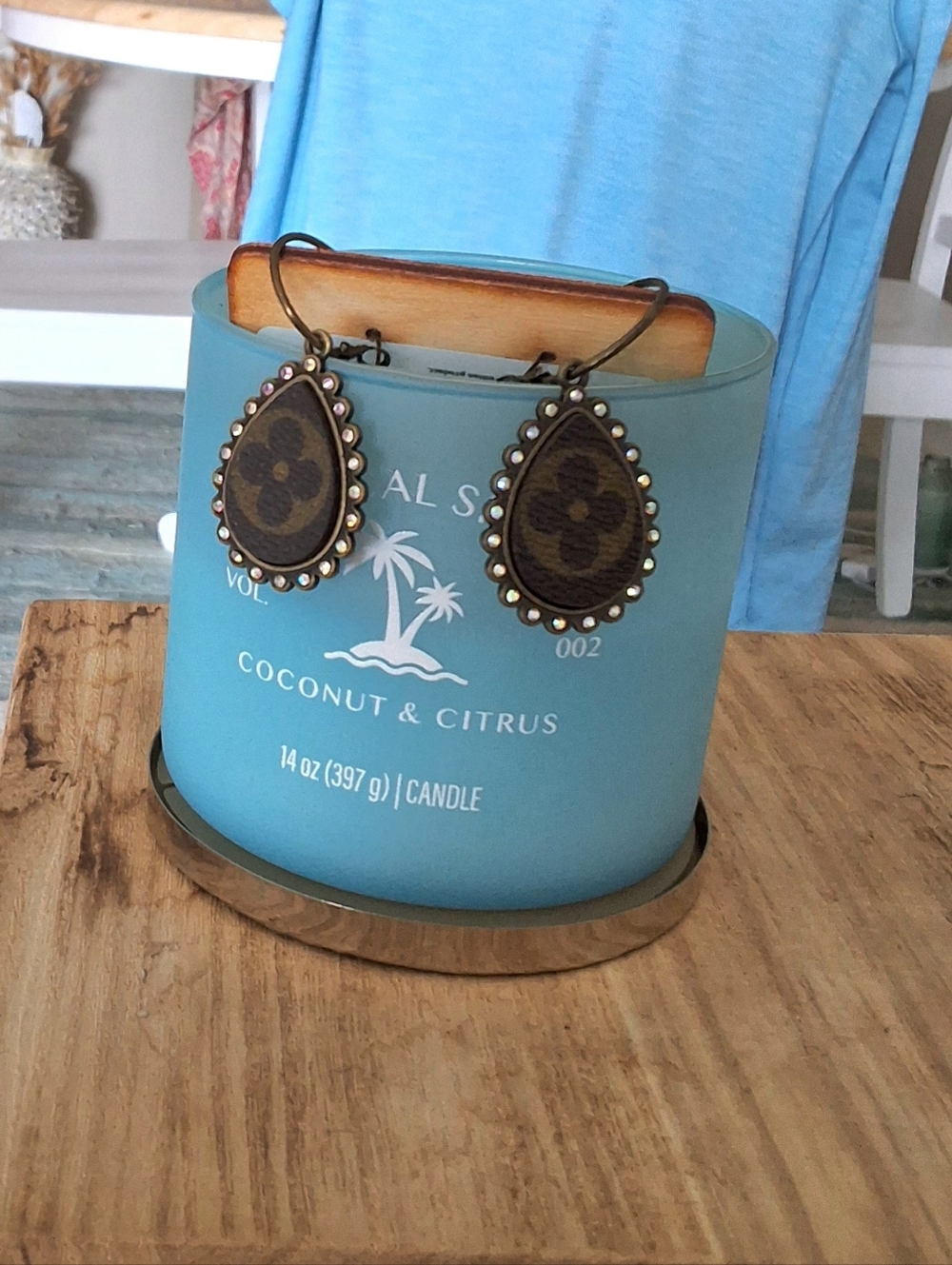 Elegant Upcycled Tear Drop Earrings Leather Rhinestones by Keep it Gypsy - NWT